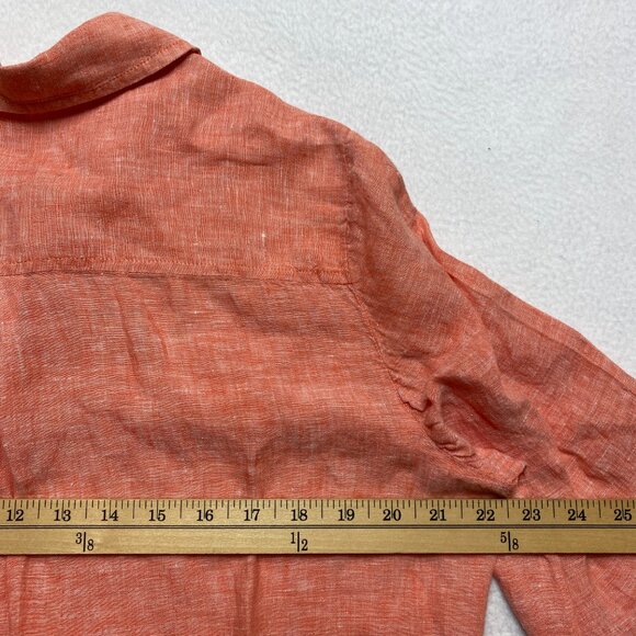 Chicos Linen Shirt Womens 2 Orange 3/4 Sleeve Button Up - Picture 10 of 12
